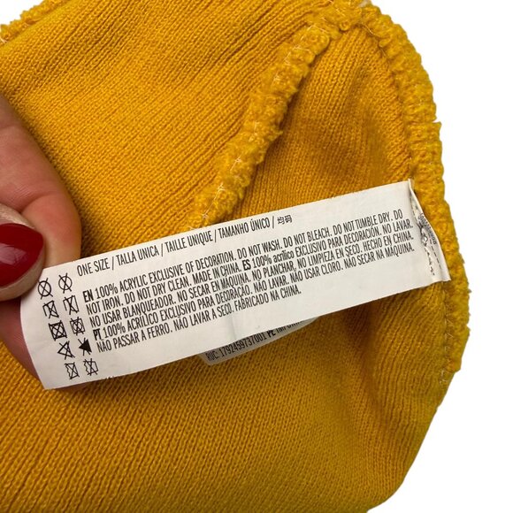 Yellow Knit Beanie with Smiley Face Embroidery – Unisex Adult - Picture 6 of 7